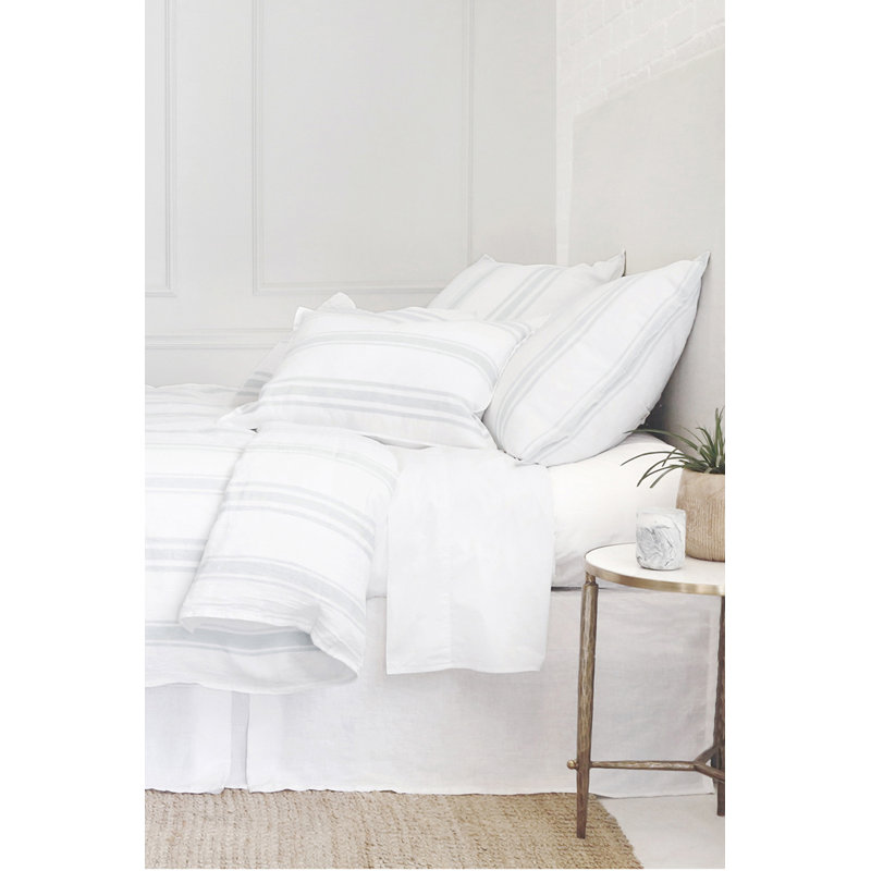 Jackson Striped Linen Duvet Cover, White/Ocean, King Duvet Cover