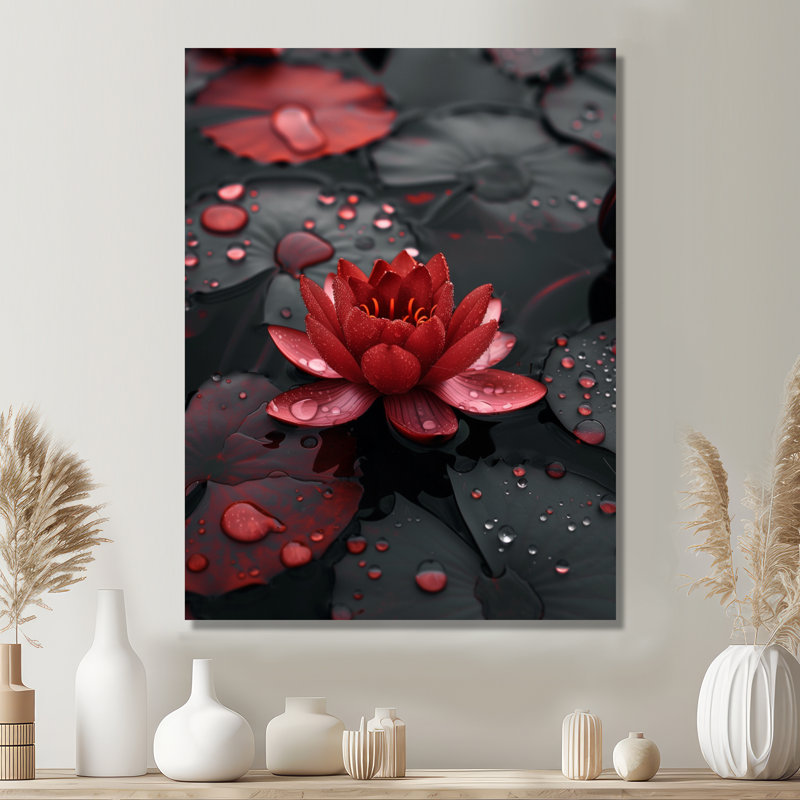 Étang de lotus romantique rouge et noir photo III - impression d'art mural Lotus, Toile tendue, H 12 po x l 20 po
