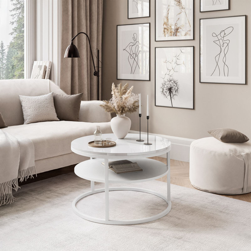 Pater Frame Coffee Table with Storage, High-gloss white