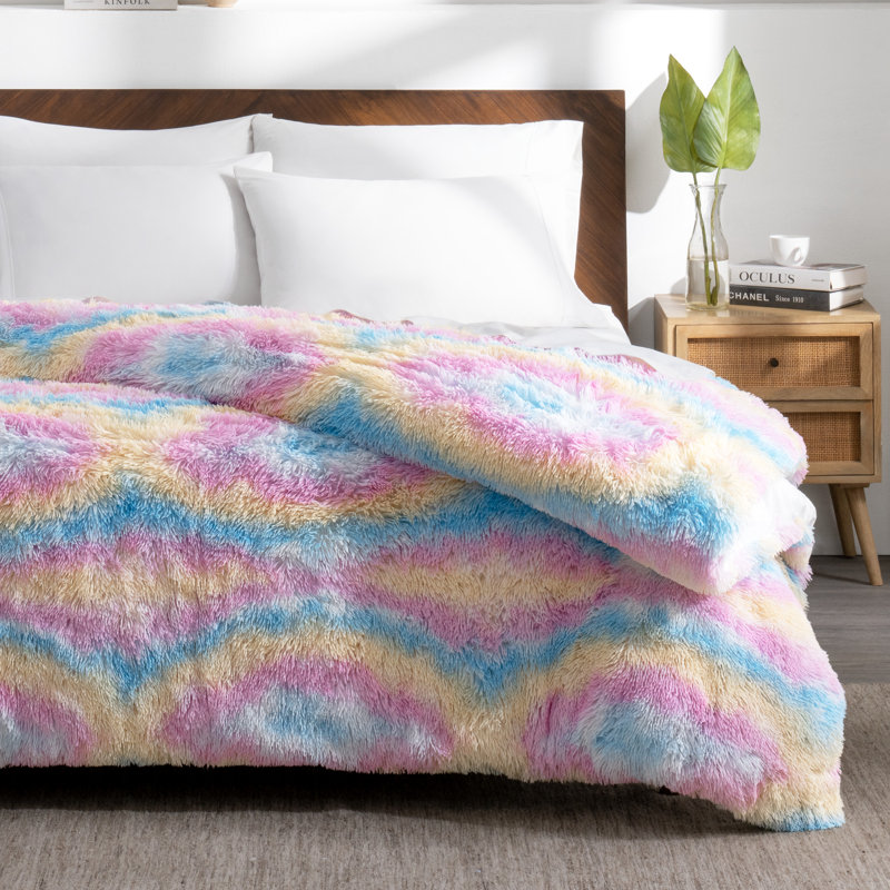 Shaggy Fleece Plush Duvet Cover, Twin XL Duvet Cover, Multi Tie-Dye