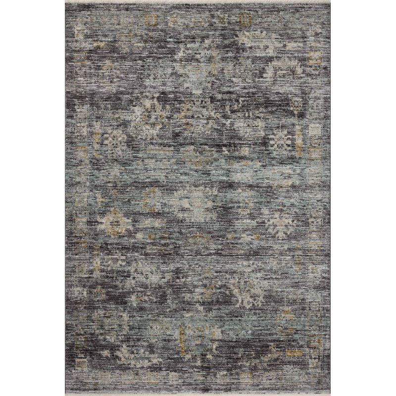 Tapis encre / jade Jean Stoffer x Loloi Katherine, Rectangle 7 pi 10 po x 10 pi
