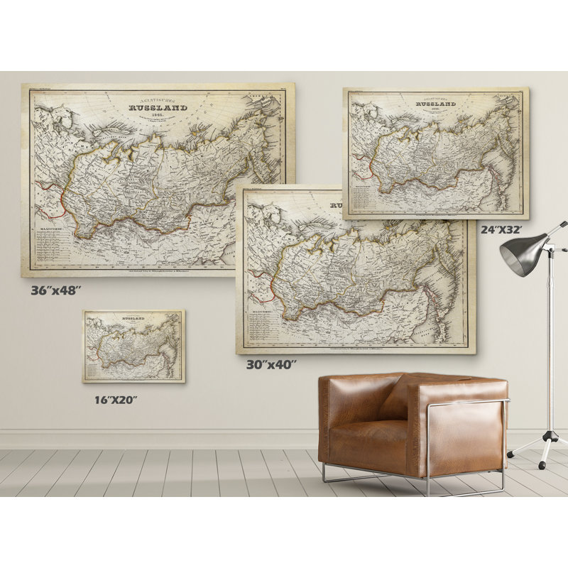 «Vintage Map Russialand II», reproduction d'impression sur toile, H 36 po x l 48 po x P 1,5 po