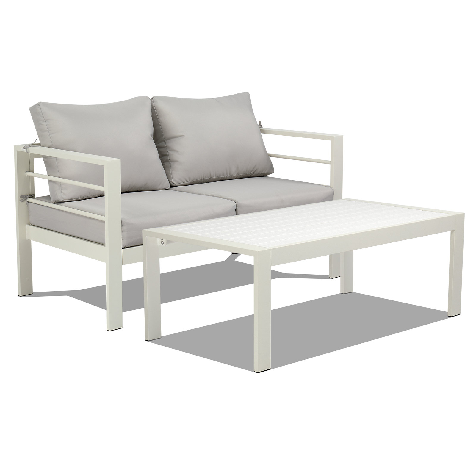 Ebern Designs Patio Grey Aluminum Loveseat With Coffee Table - Wayfair ...