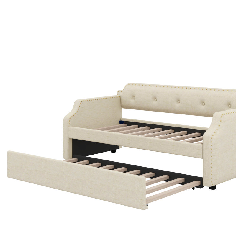 Lit de jour simple rembourré avec couchette, Beige