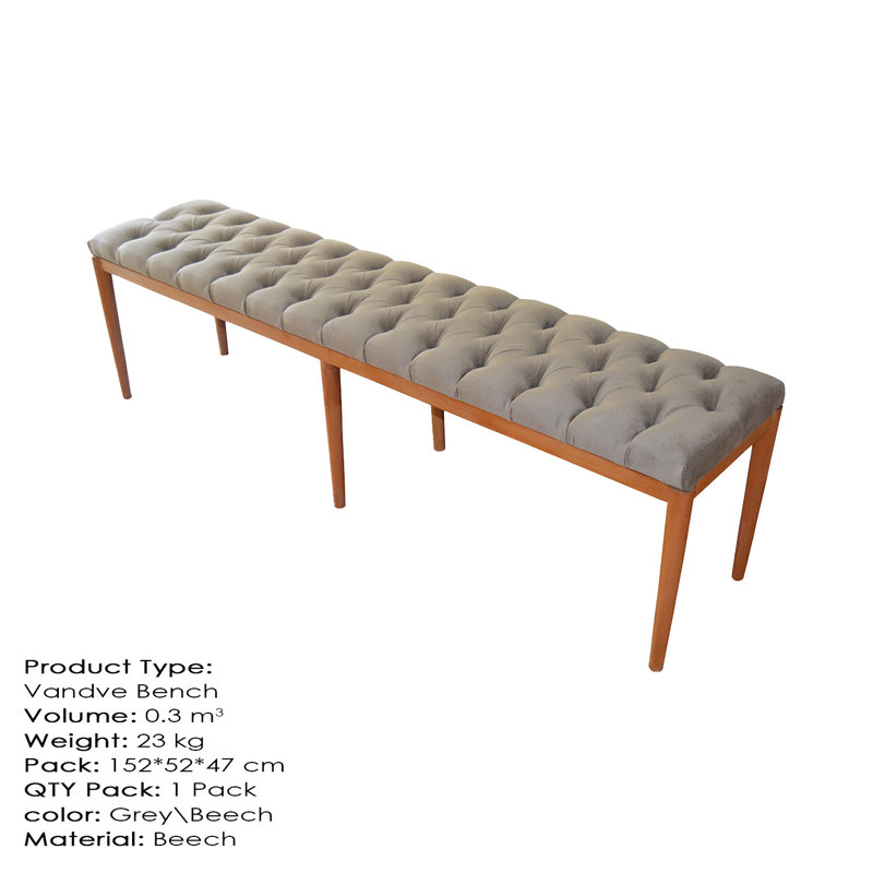 Banc en bois Vidal, H 17,72 po x l 59,06 po x P 19,69 po