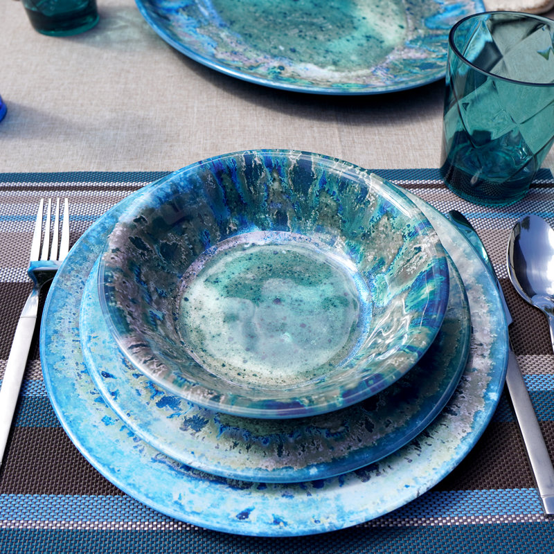 Radiance Teal 12-Piece Heavyweight Melamine Dinnerware Set