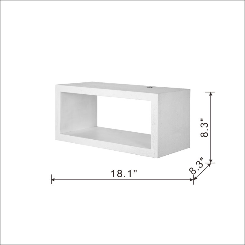 18x8x8.5" Acacia Wood Floating Wall Shelf, White Wash Color with Rectangular Design
