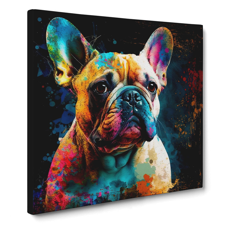 French Bulldog Abstract Expressionism - Wrapped Canvas, 50cm H x 50cm W x 3cm D