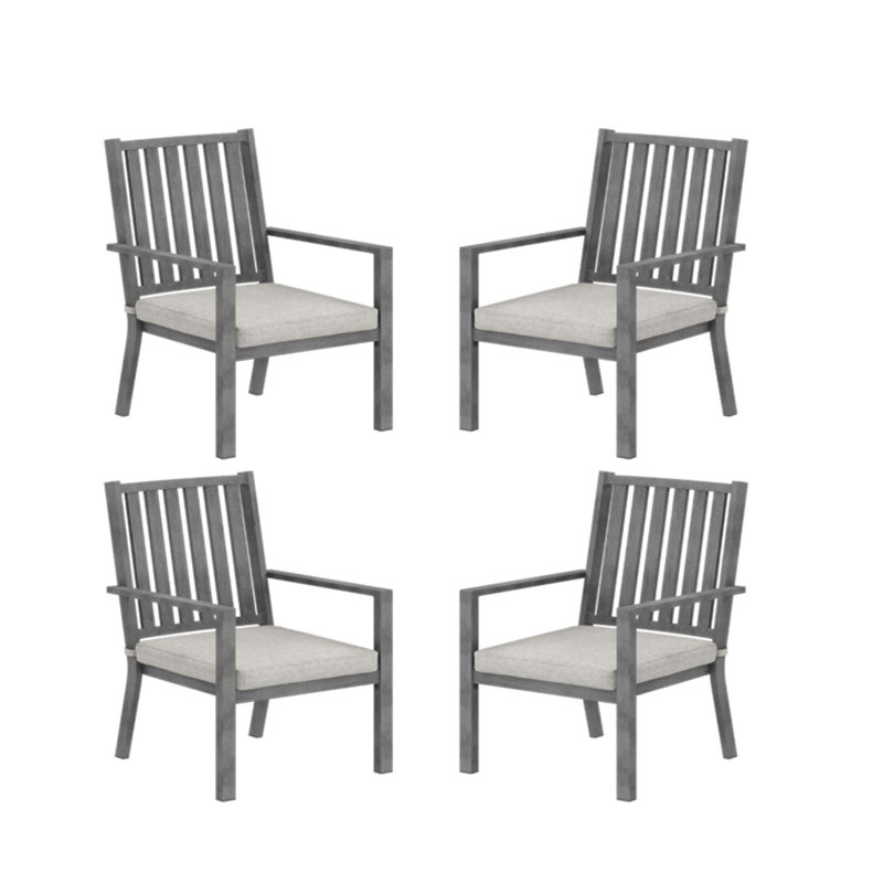 Ensemble de 4 chaises de patio en aluminium résistantes aux intempéries avec coussins épais et structure en bois rustique pour profiter de l'extérieur toute l'année