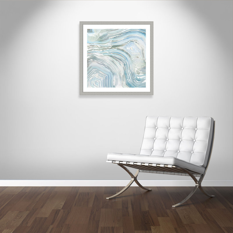 «Belby Agate in Blue II - Floater Frame», impression, Argent brossé, H 33,5 po x l 33,5 po x P 1,25 po