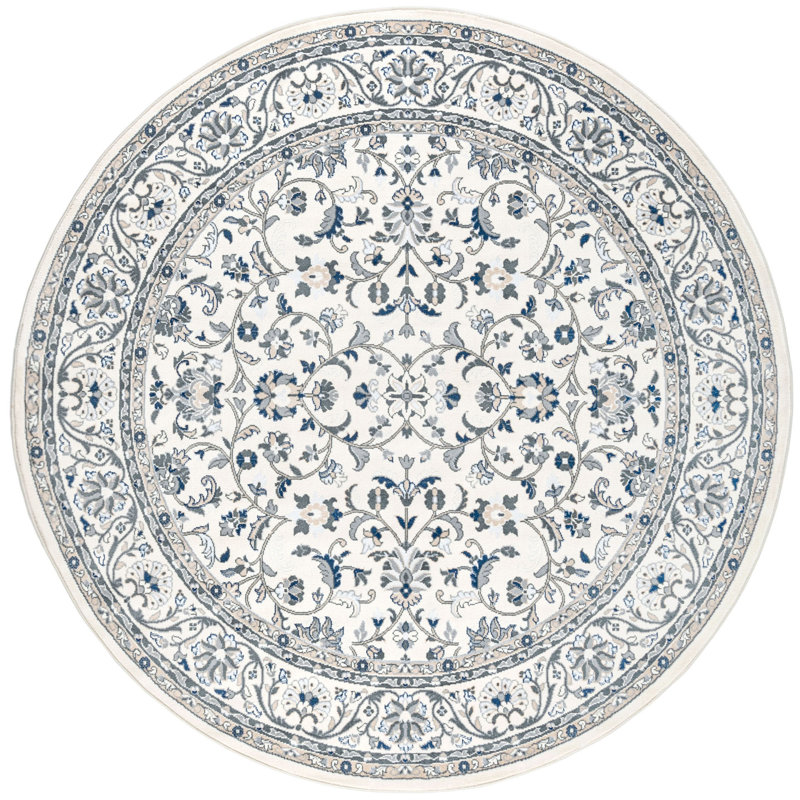 Crème oriental Briele | Bleu | Gris | Tapis beige, Rond 5 pi 3 po