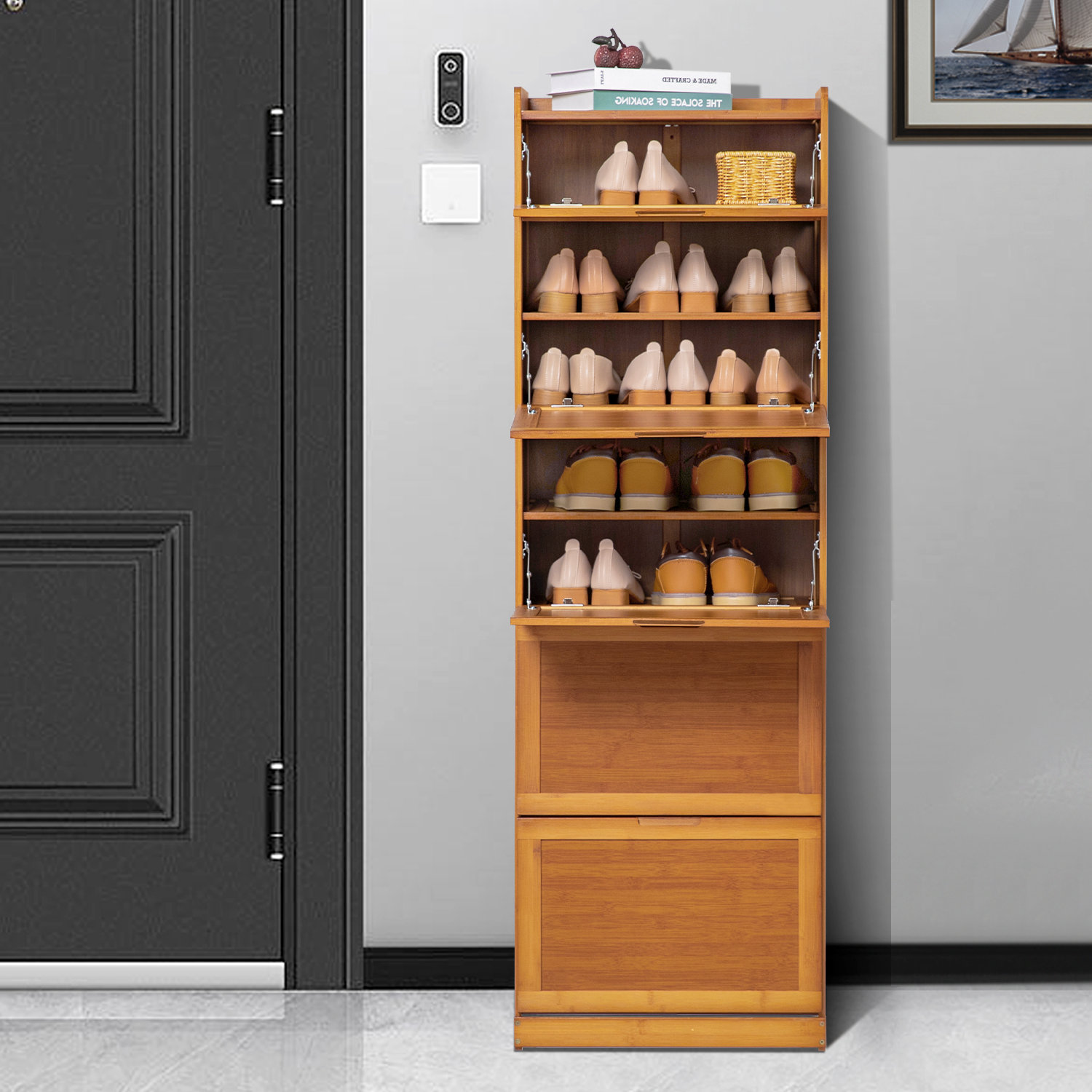 Entryway Shoe Storage Cabinet with 3 Flip Drawers Metal Door Shoe Cabinet Organizer Mesh Door Everly Quinn