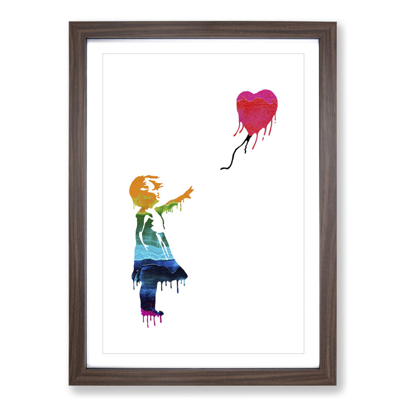 Banksy Balloon Girl - Picture Frame Graphic Art on MDF, Walnut, 36cm H x 27cm W x 2cm D