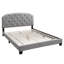 Grand lit gris à boutons gris, mobilier de chambre européen, garniture cloutée, matériau en toile de jute, support central, aucun sommier requis
