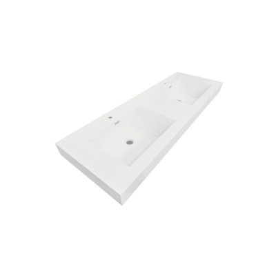 Lavabo de salle de bain vasque rectangulaire en pierre blanche ultrabrillante avec trop-plein