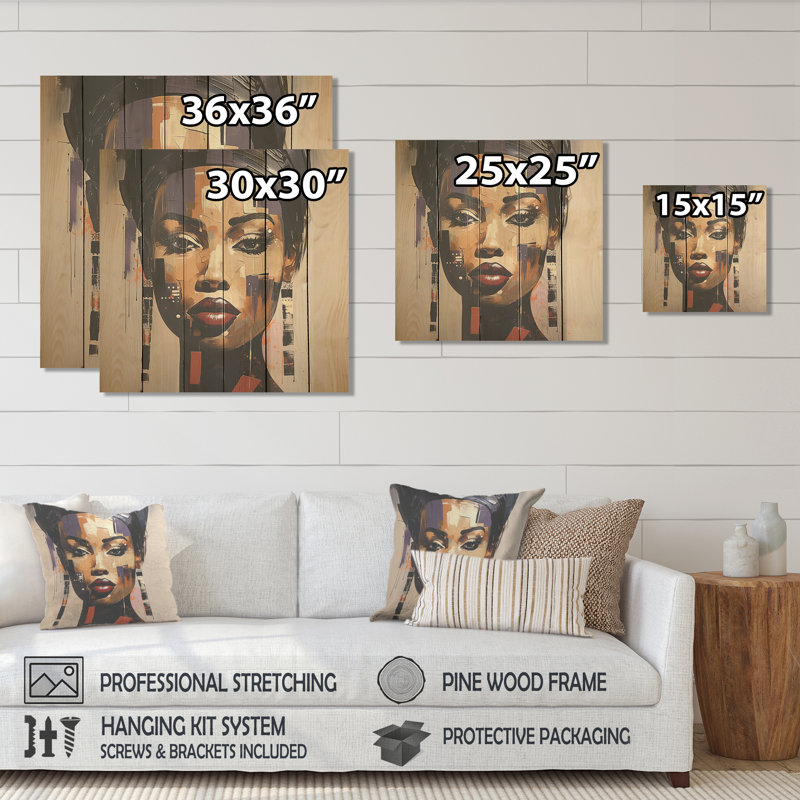 Portrait d'une femme Yoruba - paysage urbain sur bois, H 30 po x l 30 po