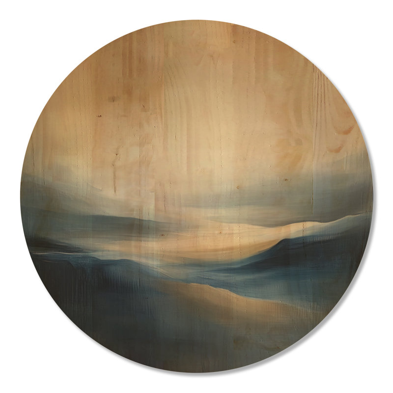 Blue Valley Golden Light - Tableau mural rond en bois représentant un paysage, Rond 23 po, Rond