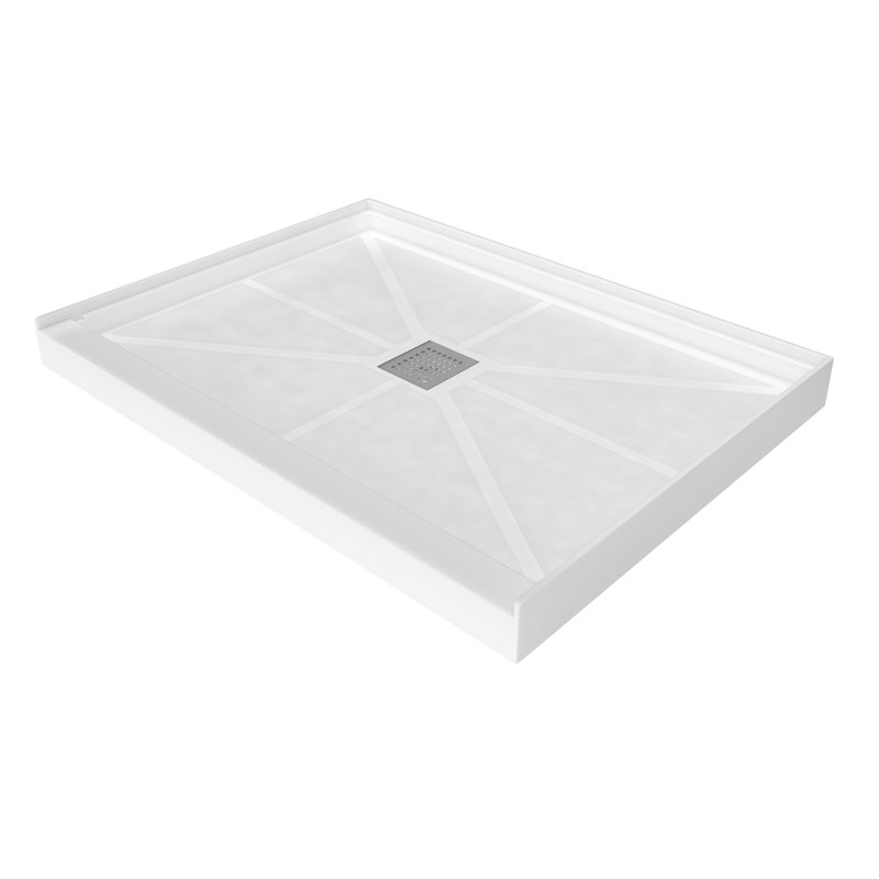 48/60"W x 32/36"D Multiple Sizes Single Threshold SMC Shower Pan Base with Drain Assembly, Non-Slip, Center