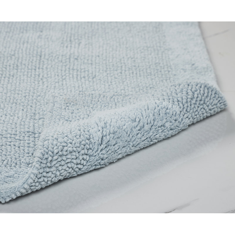 Blue Cotton Reversible Tufted Contour Toilet Rug 20x20