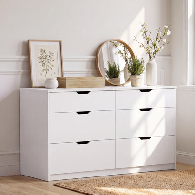 6 Drawer Dresser for Bedroom, Modern Wide Chest of Drawers with 2 Top Small Drawers & 4 Large Drawers, Wood Storage Organizer Unit for Closet, Living Room, Hallway, Nursery, 47.2" W, No Handle Design