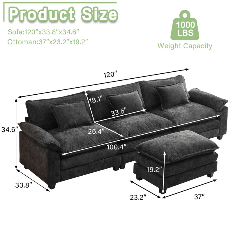 Canapé modulaire 120 po Comfy Cloud, Chenille noir