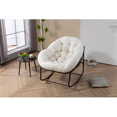 Chaise berçante d'extérieur en rotin, fauteuil inclinable et berçant rembourré pour la véranda, salon, patio, jardin, blanc