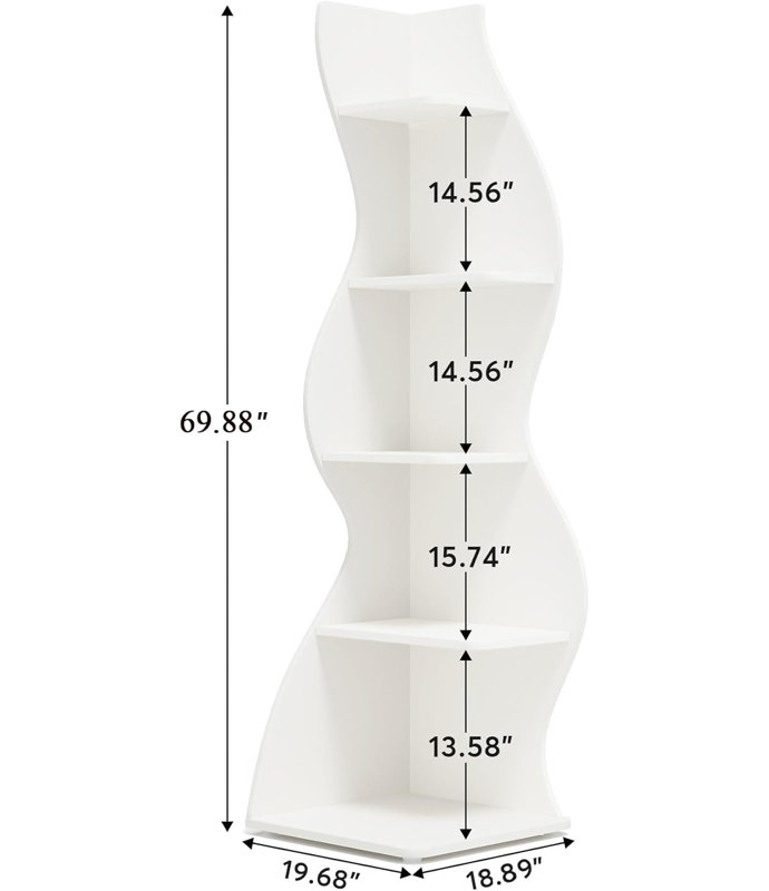 TribeSigns 5-Tier Corner Shelf, Modern Wall Corner Bookshelf Bookcase, White