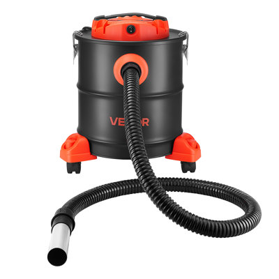 Aspirateur à cendres 5,3 gallons, 1200 W, puissant nettoyeur de cheminée avec roulettes, tuyau de 1,5 m, compatible avec poêles à granules, poêles à bois, foyers extérieurs, barbecues, corps en acier, filtration à double étage, noir et orange