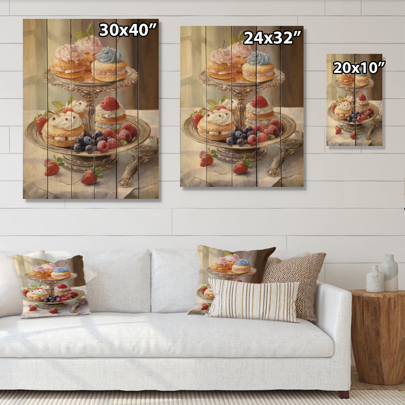 Nourriture, pâtisseries françaises IV sur bois, H 20 po x l 10 po x P 0,78 po