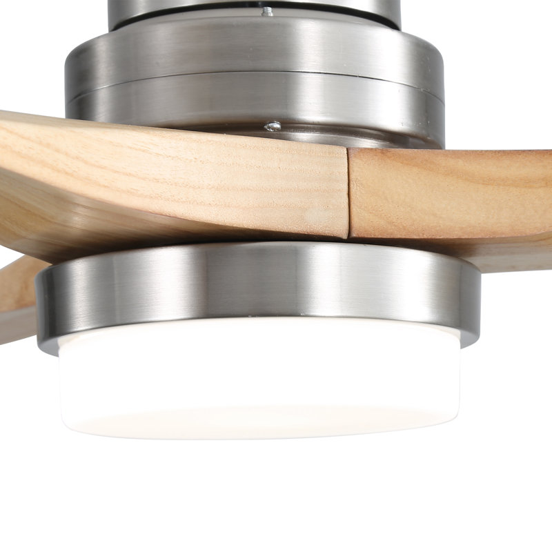 132CM Ceiling Fan with LED Light and Remote Control, Nickel, Natural Wood