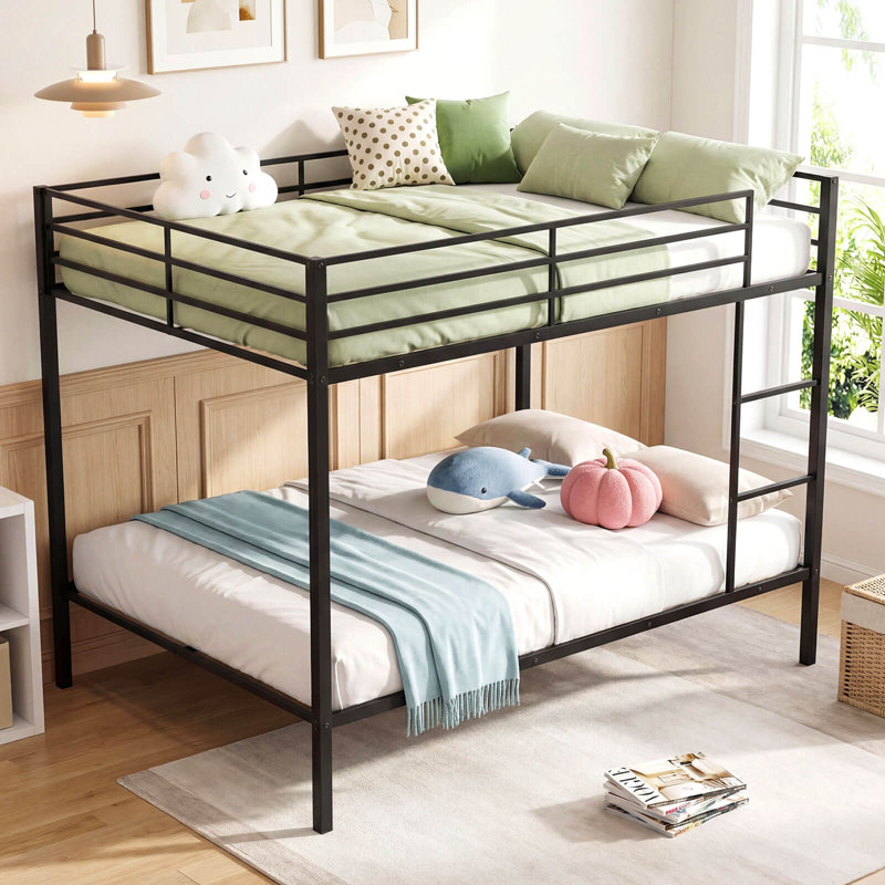 Lit superposé en métal double sur lit double, lit superposé robuste et moderne avec barrière de sécurité