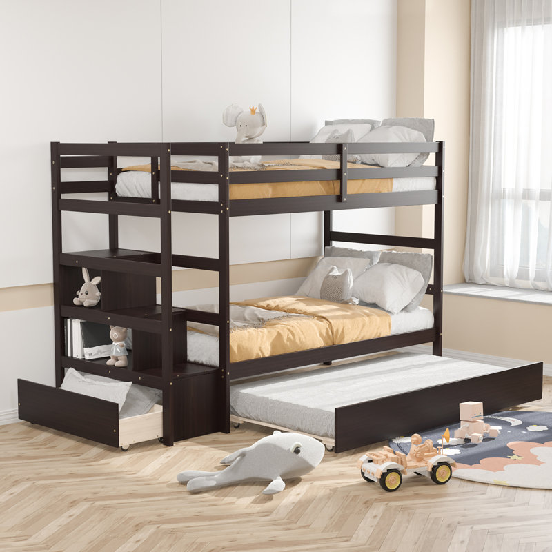 Edele Kids Twin Over Twin Bunk Bed, Espresso