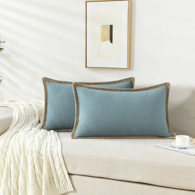 Farmhouse Trimmed Burlap Linen Polyester Pillow Cover