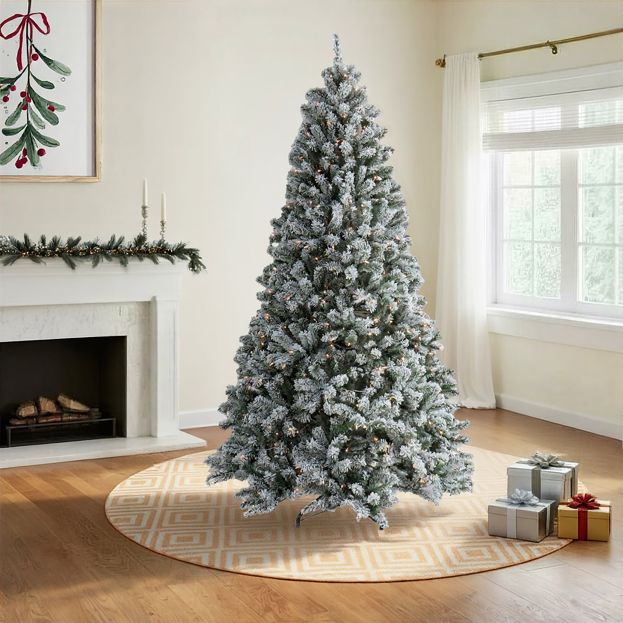 The Holiday Aisle® Snowy North Valley Spruce Tree with Clear Lights, 9 Ft