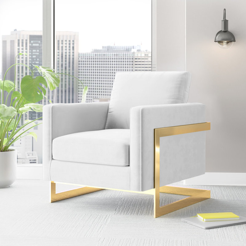 Fauteuil d'appoint en tissu Posse, Polyester blanc, Or