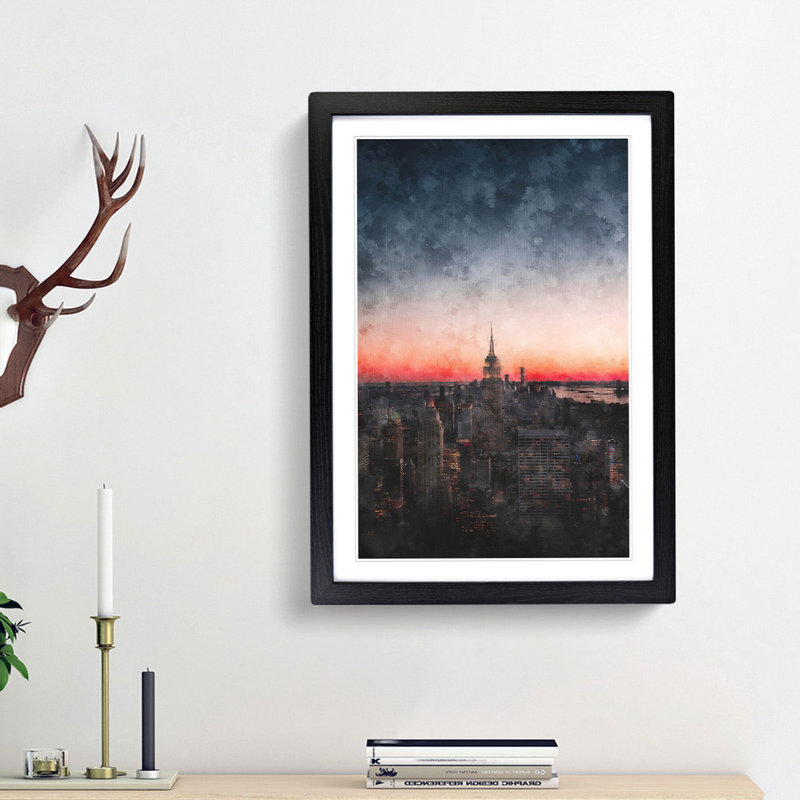 The Empire Stae In New York - Single Picture Frame Painting on MDF, 33cm H x 24cm W x 2cm D, Black Framed