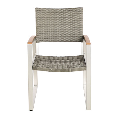 Deux chaises grises pour les repas en plein air, des accoudoirs en faux bois, des cadres en aluminium antirouille, un siège et un dossier en filet, une profondeur de 22,5 po, une largeur de 24,18 po, une hauteur de 33,4 po, 10,69 lb, une grande salle à manger de patio, une pièce, un espace lb