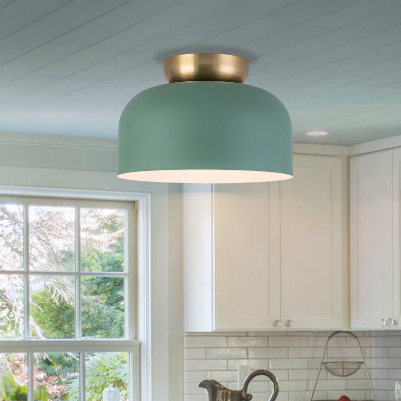 1-light Green Dome Metal Semi Flush Mount