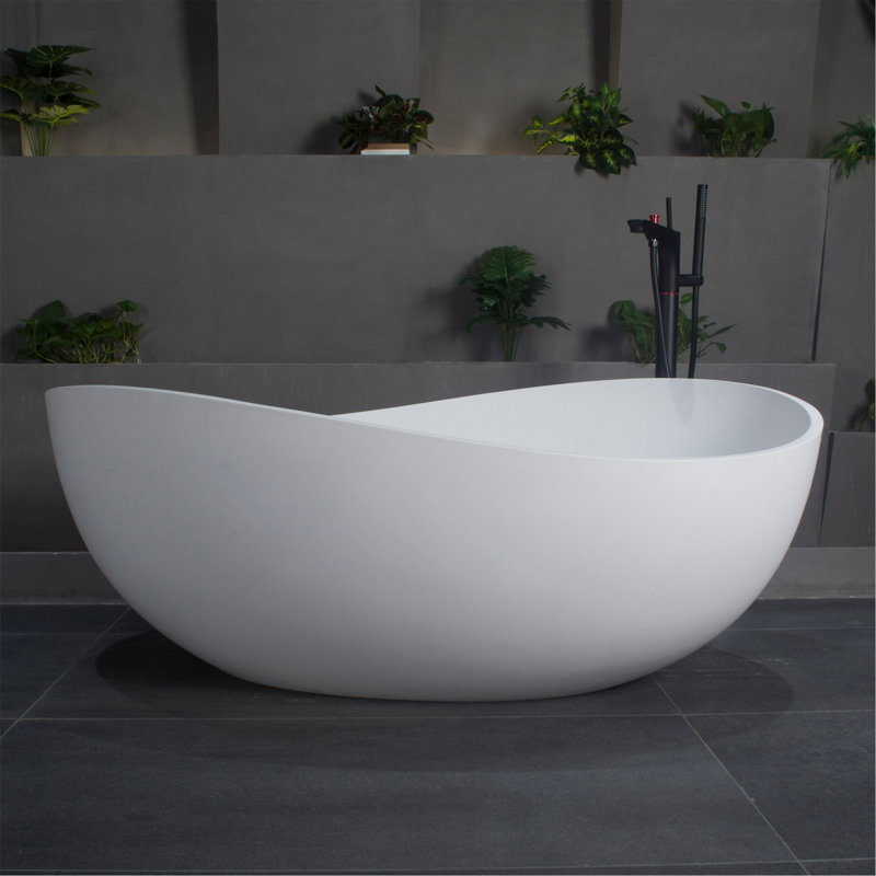 Baignoire de trempage autoportante à surface solide de 63 pouces pour salle de bain