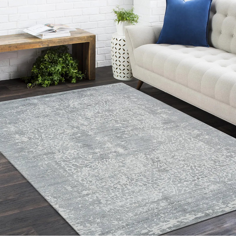 Samantha Oriental Area Rug in Pewter, Rectangle 5' x 8'