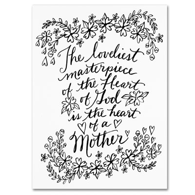 «Mothers Heart» par Arzel, reproduction d'art textuel sur toile tendue en noir et blanc