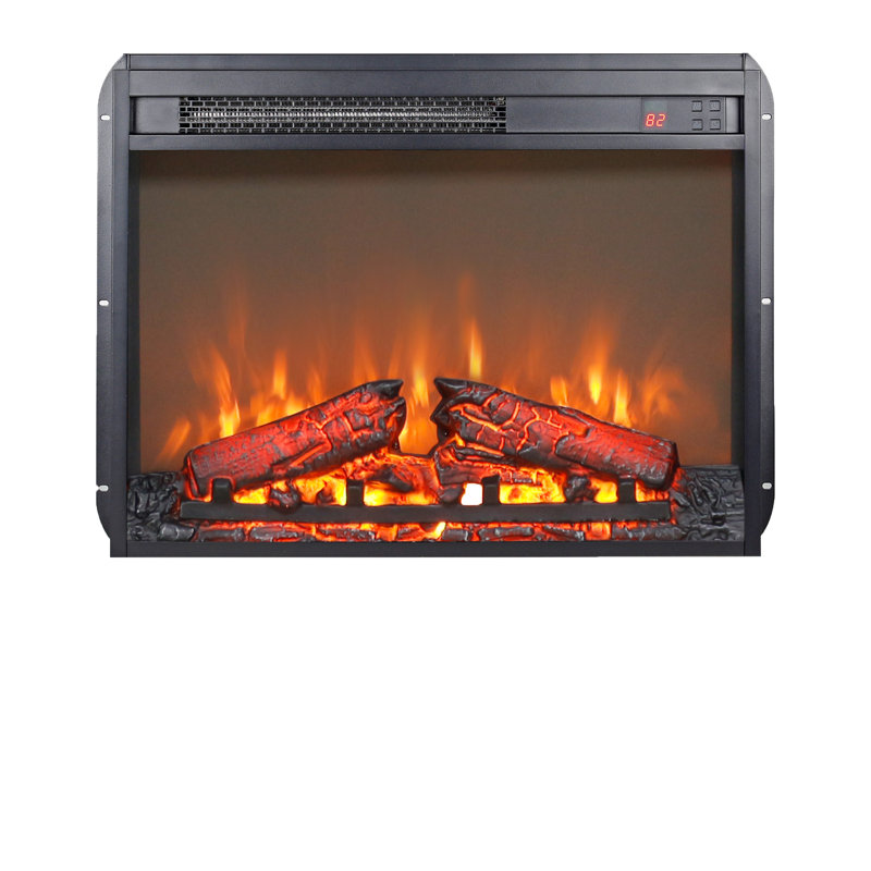 23 inch electric fireplace insert, ultra thin heater with log set & realistic flame, remote control with timer, overheating protection