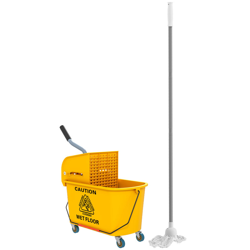 Mop Mop Bucket with Wringer Set, Wheels, Handle, Mop, 20 Litre, Yellow