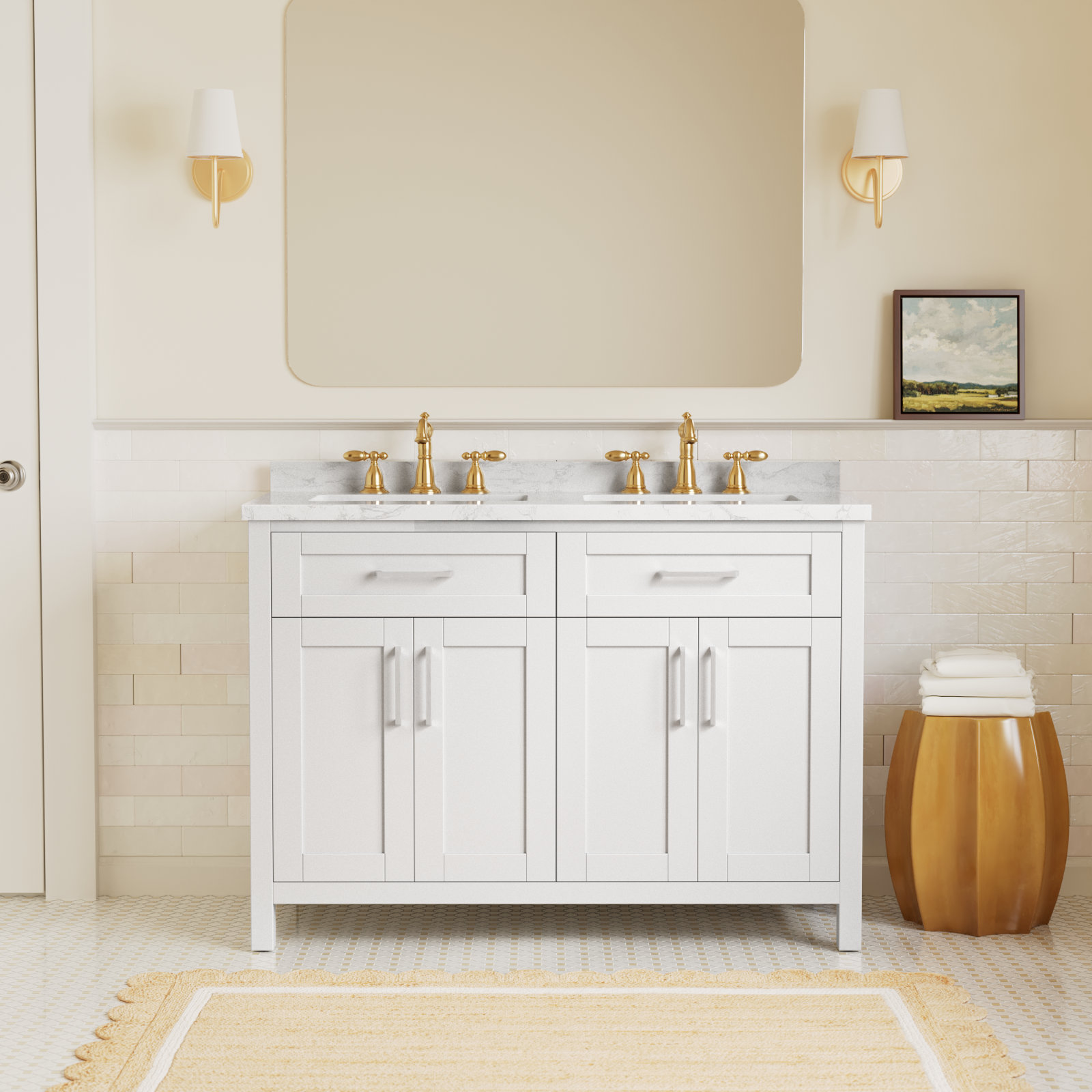 Tahoe 48" Double Bathroom Vanity, Cloudy Sky, Pure White, Brushed Nickel