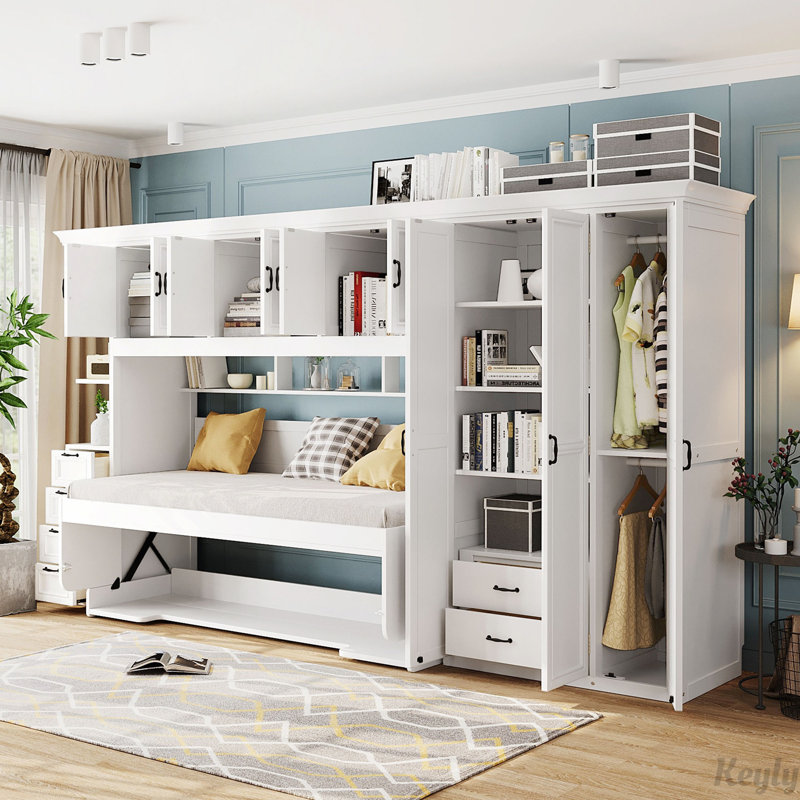 Lit escamotable avec armoire, bureau et bureau Murphy, Blanc