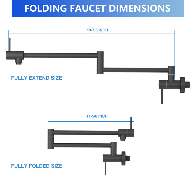 Single Hole Wall Mount Pot Filler - Matte Black, Two Handles, 360 Swing, Solid Brass, Kitchen Faucet Black Hole, Brass And Stainless