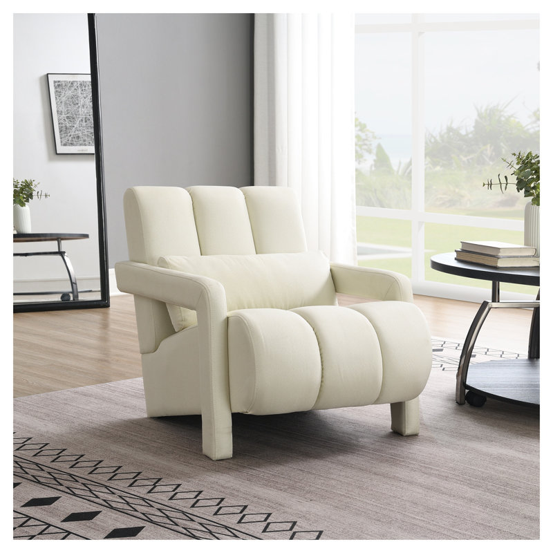 Chaise d'appoint moderne rembourrée en lin beige avec structure en bois de pin pour le salon, Beige Linen Blend