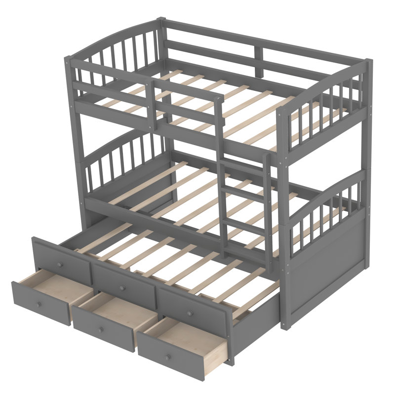 Lit gigogne simple au-dessus de simple avec 3 tiroirs, gris