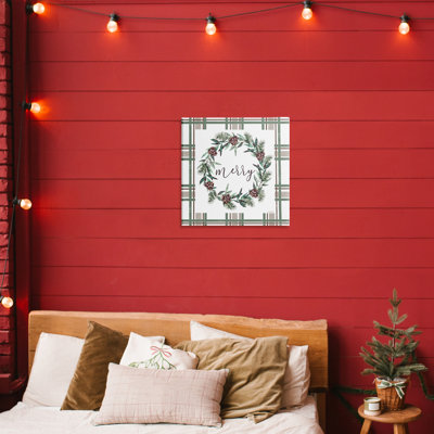 Merry Wreath sur toile écossaise verte, design par Elizabeth Tyndall
