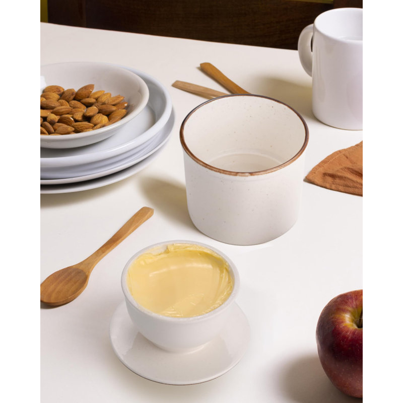 Butter Dish, Butter Crock For Counter With Water Line, Ceramic Butter Keeper For Spreadable Butter - Chrismas Gift Home Kitchen Decor - Reactive Glaze Collection - Shell White